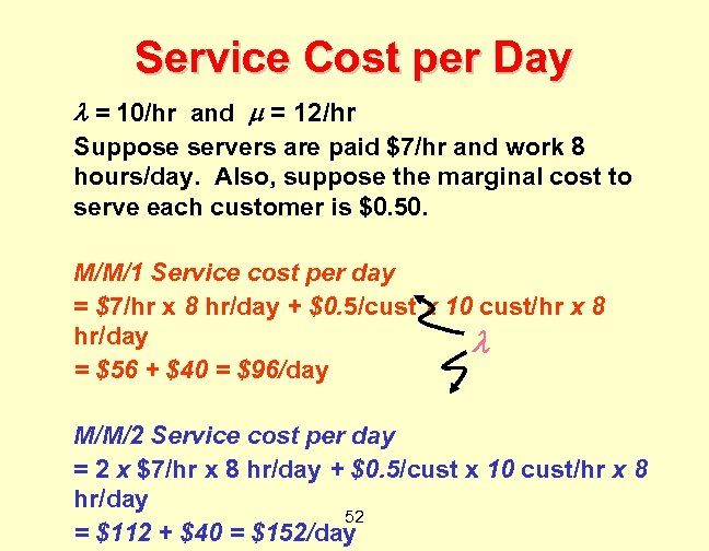 Service Cost per Day = 10/hr and = 12/hr Suppose servers are paid $7/hr