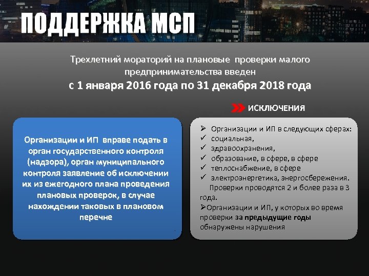 Трехлетний мораторий на плановые проверки малого предпринимательства введен с 1 января 2016 года по