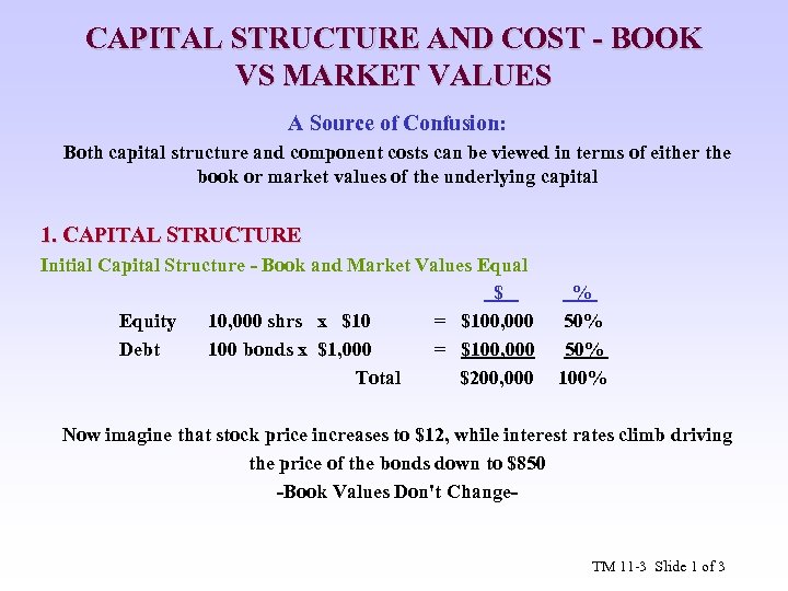 CAPITAL STRUCTURE AND COST - BOOK VS MARKET VALUES A Source of Confusion: Both