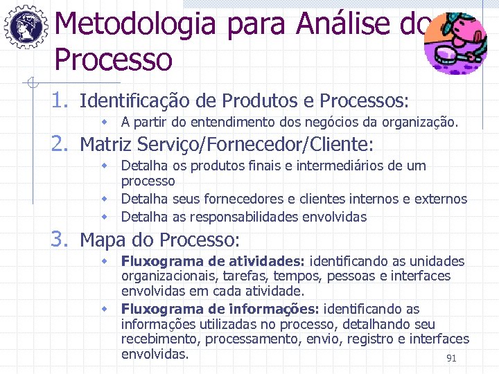 Metodologia para Análise do Processo 1. Identificação de Produtos e Processos: w A partir