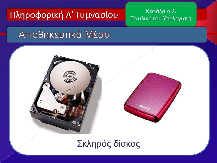 Πληροφορική Α’ Γυμνασίου Κεφάλαιο 2. Το υλικό του Υπολογιστή Αποθηκευτικά Μέσα Σκληρός δίσκος 
