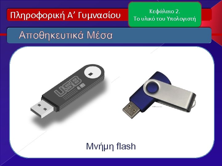 Πληροφορική Α’ Γυμνασίου Κεφάλαιο 2. Το υλικό του Υπολογιστή Αποθηκευτικά Μέσα Μνήμη flash 