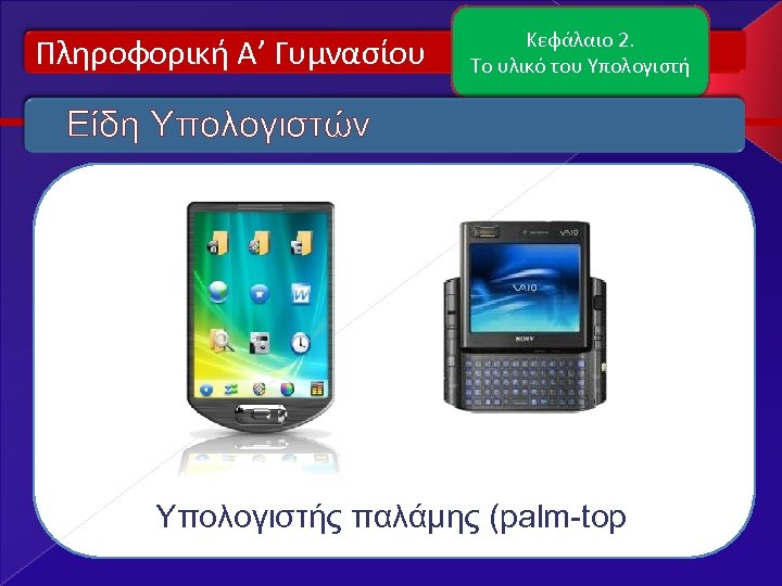 Πληροφορική Α’ Γυμνασίου Κεφάλαιο 2. Το υλικό του Υπολογιστή Είδη Υπολογιστών Υπολογιστής παλάμης (palm-top