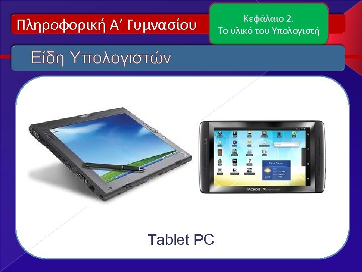 Πληροφορική Α’ Γυμνασίου Είδη Υπολογιστών Tablet PC Κεφάλαιο 2. Το υλικό του Υπολογιστή 