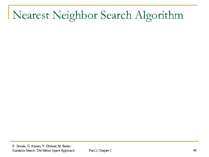 Nearest Neighbor Search Algorithm P. Zezula, G. Amato, V. Dohnal, M. Batko: Similarity Search: