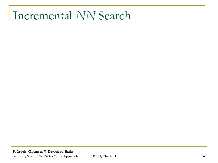 Incremental NN Search P. Zezula, G. Amato, V. Dohnal, M. Batko: Similarity Search: The