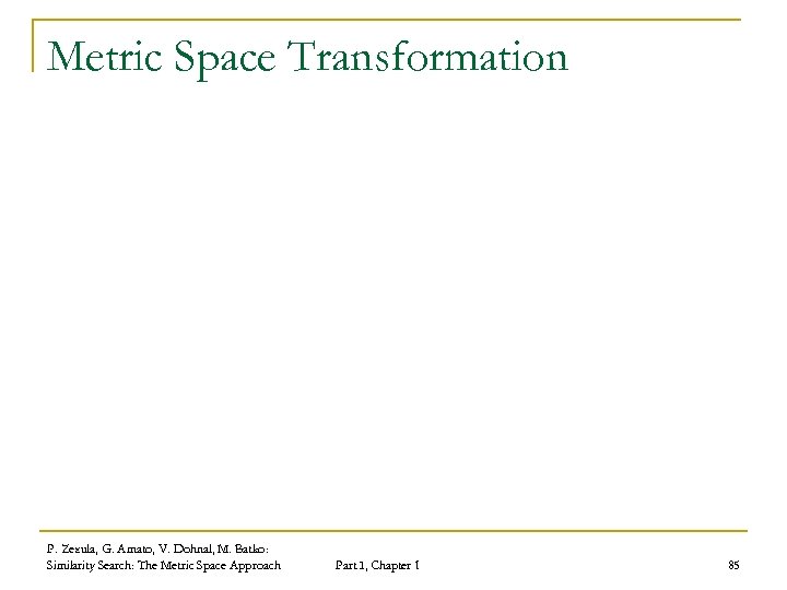 Metric Space Transformation P. Zezula, G. Amato, V. Dohnal, M. Batko: Similarity Search: The
