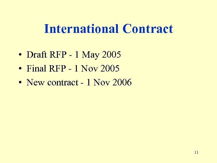 International Contract • Draft RFP - 1 May 2005 • Final RFP - 1