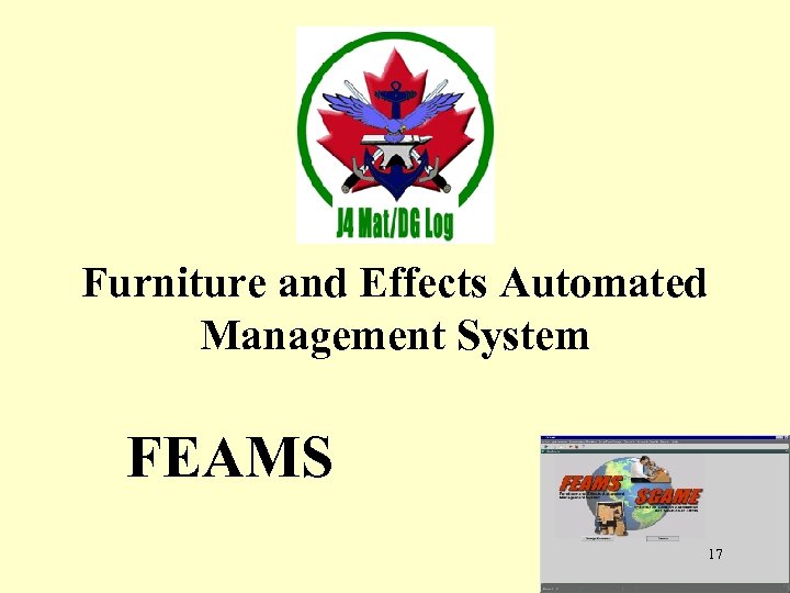 Furniture and Effects Automated Management System FEAMS 17 