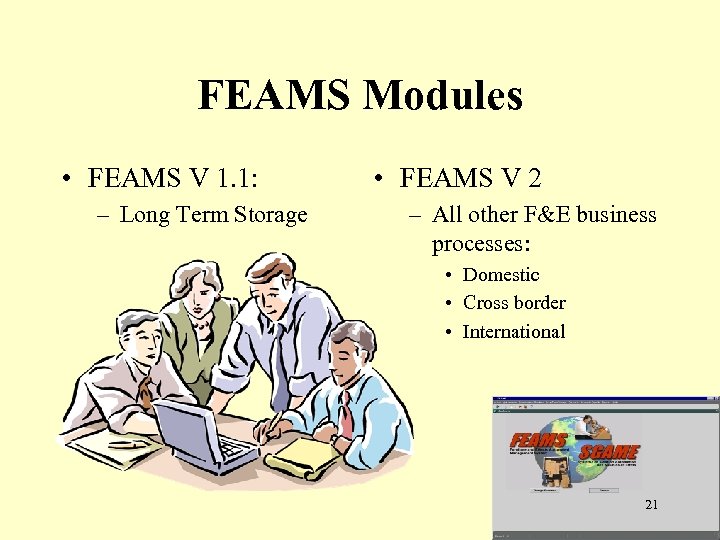 FEAMS Modules • FEAMS V 1. 1: – Long Term Storage • FEAMS V