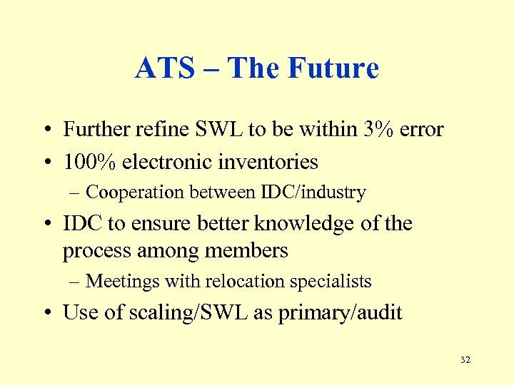 ATS – The Future • Further refine SWL to be within 3% error •