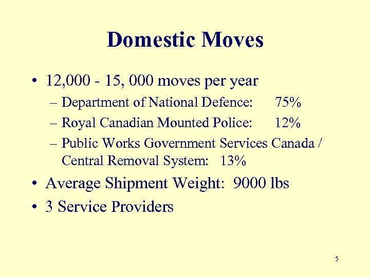 Domestic Moves • 12, 000 - 15, 000 moves per year – Department of