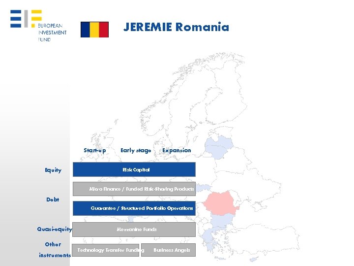 JEREMIE Romania Start-up Equity Early stage Expansion Risk Capital Micro Finance / Funded Risk-Sharing