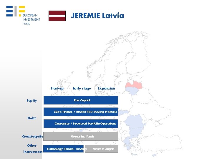 JEREMIE Latvia Start-up Equity Early stage Expansion Risk Capital Micro Finance / Funded Risk-Sharing