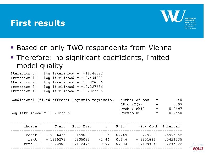 First results Based on only TWO respondents from Vienna Therefore: no significant coefficients, limited