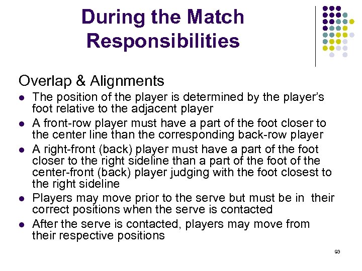 During the Match Responsibilities Overlap & Alignments l l l The position of the