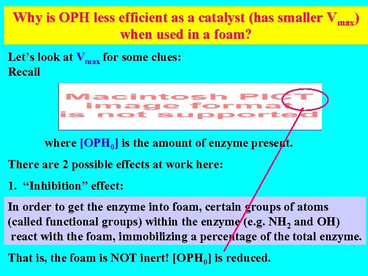 Why is OPH less efficient as a catalyst (has smaller Vmax) when used in