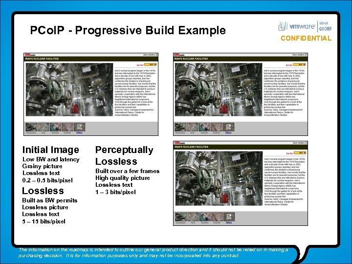 PCo. IP - Progressive Build Example Initial Image Low BW and latency Grainy picture