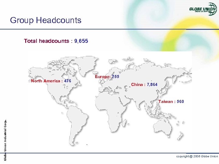 Group Headcounts Total headcounts : 9, 655 North America : 476 Europe: 755 China