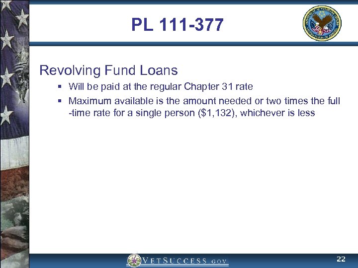 PL 111 -377 Revolving Fund Loans § Will be paid at the regular Chapter