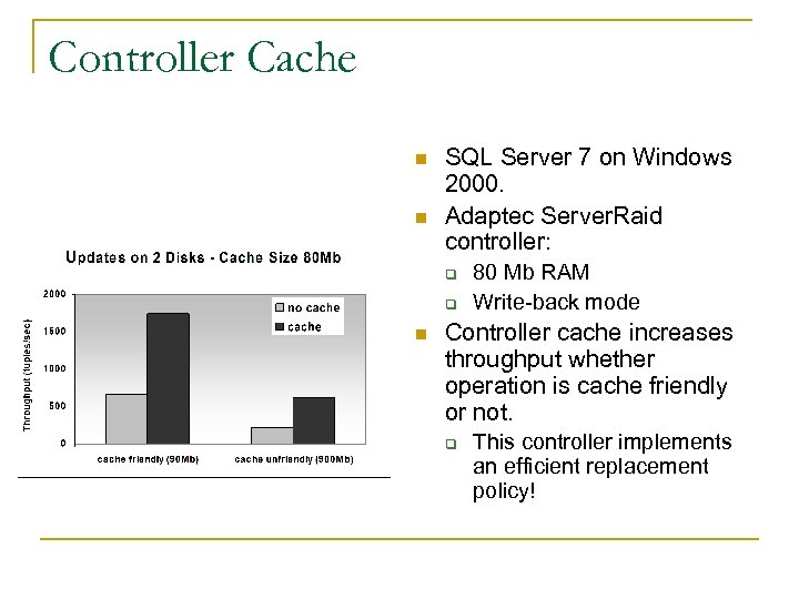Controller Cache n n SQL Server 7 on Windows 2000. Adaptec Server. Raid controller: