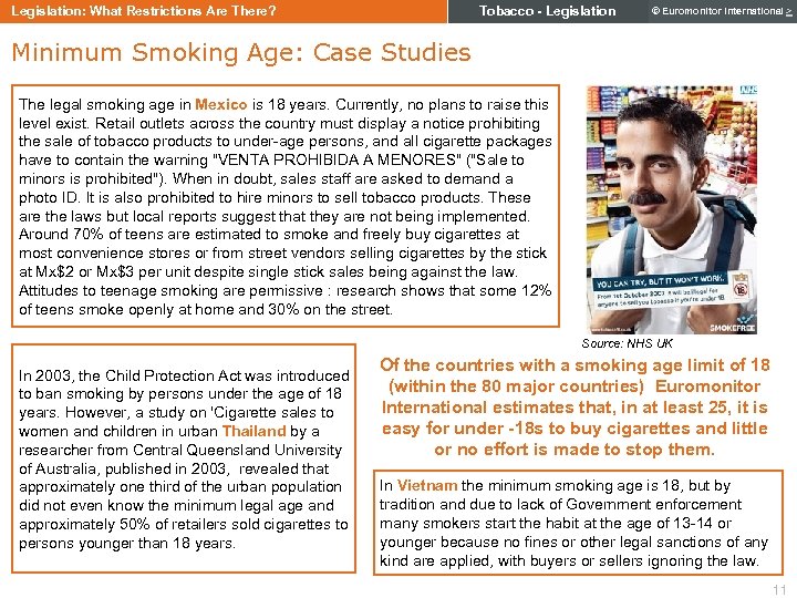 Tobacco - Legislation: What Restrictions Are There? © Euromonitor International > Minimum Smoking Age: