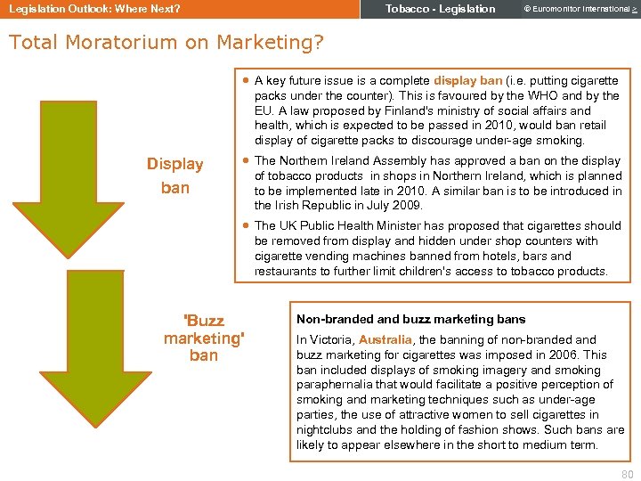Tobacco - Legislation Outlook: Where Next? © Euromonitor International > Total Moratorium on Marketing?
