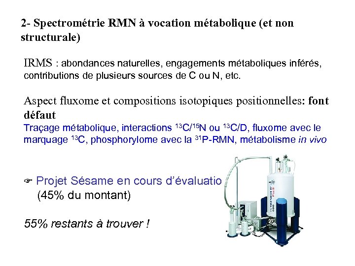 2 - Spectrométrie RMN à vocation métabolique (et non structurale) IRMS : abondances naturelles,