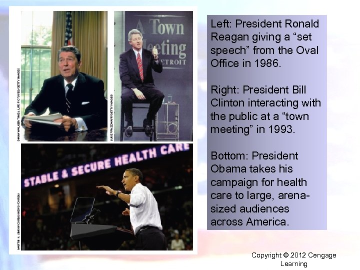 Left: President Ronald Reagan giving a “set speech” from the Oval Office in 1986.