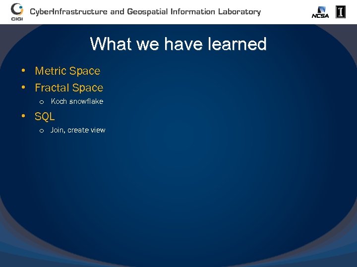 What we have learned • Metric Space • Fractal Space o Koch snowflake •