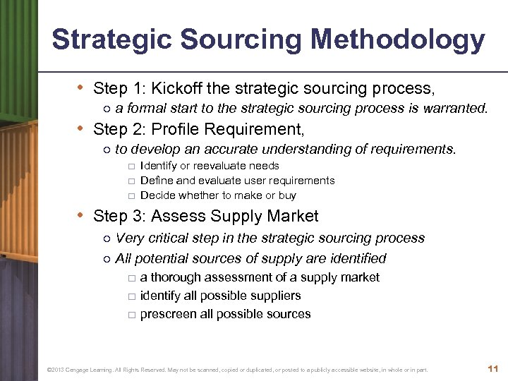 Strategic Sourcing Methodology • Step 1: Kickoff the strategic sourcing process, ○ a formal