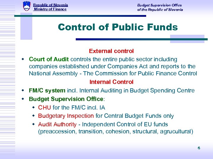 Republic of Slovenia Ministry of Finance Budget Supervision Office of the Republic of Slovenia