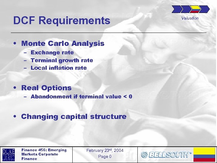 DCF Requirements • Monte Carlo Analysis – Exchange rate – Terminal growth rate –