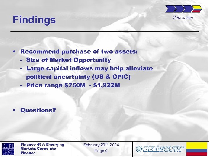 Findings Conclusion • Recommend purchase of two assets: - Size of Market Opportunity -