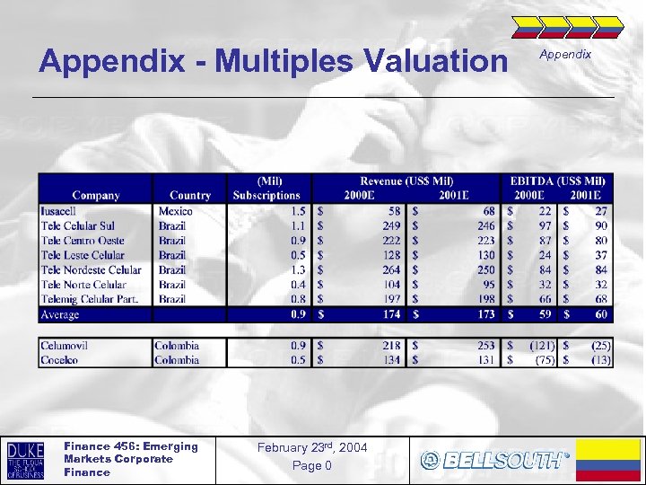 Appendix - Multiples Valuation Finance 456: Emerging Markets Corporate Finance February 23 rd, 2004