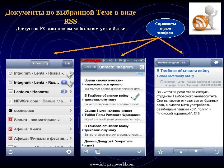 Документы по выбранной Теме в виде RSS Доступ на PC или любом мобильном устройстве