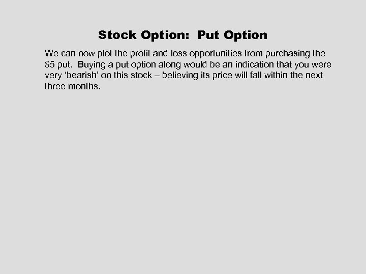 Stock Option: Put Option We can now plot the profit and loss opportunities from