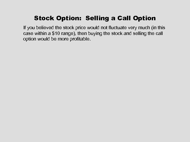 Stock Option: Selling a Call Option If you believed the stock price would not