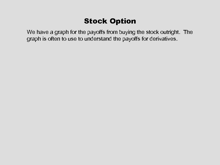 Stock Option We have a graph for the payoffs from buying the stock outright.