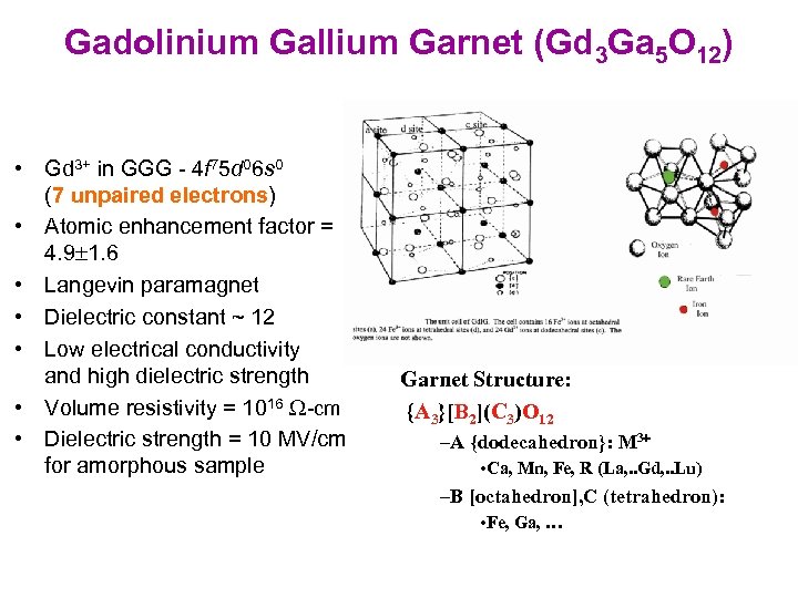 Gadolinium Gallium Garnet (Gd 3 Ga 5 O 12) • Gd 3+ in GGG