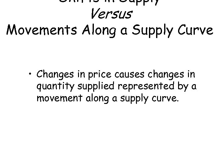 Shifts in Supply Versus Movements Along a Supply Curve • Changes in price causes