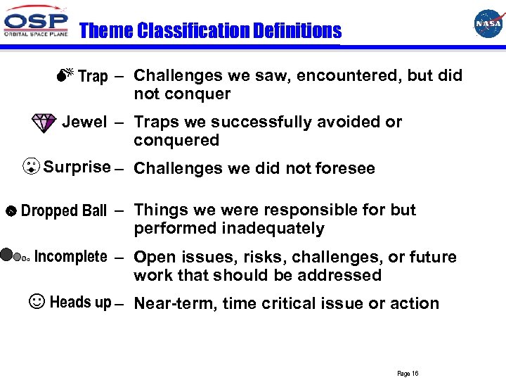 Theme Classification Definitions Trap – Challenges we saw, encountered, but did not conquer Jewel