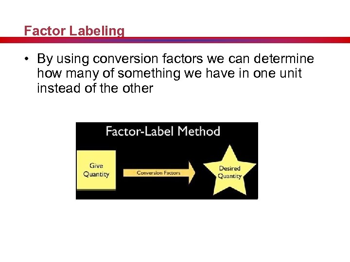 Factor Labeling • By using conversion factors we can determine how many of something