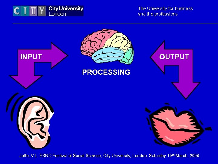 The University for business and the professions INPUT OUTPUT PROCESSING Joffe, V. L. ESRC