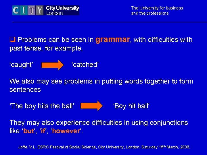 The University for business and the professions q Problems can be seen in grammar,