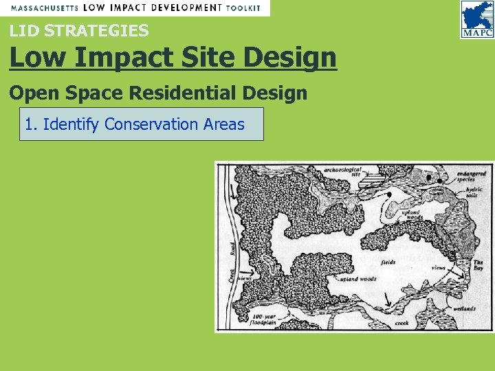 LID STRATEGIES Low Impact Site Design Open Space Residential Design 1. Identify Conservation Areas