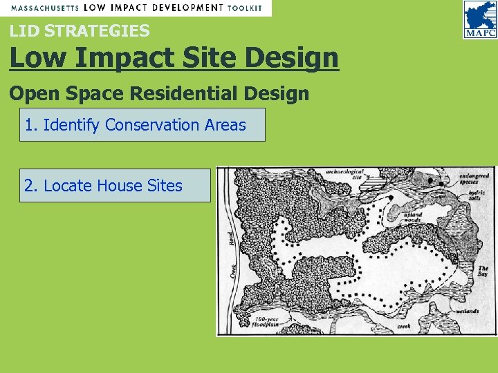 LID STRATEGIES Low Impact Site Design Open Space Residential Design 1. Identify Conservation Areas