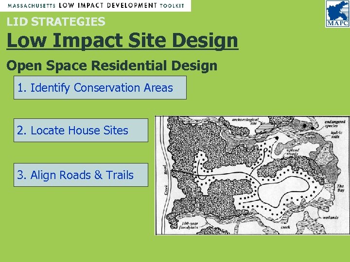 LID STRATEGIES Low Impact Site Design Open Space Residential Design 1. Identify Conservation Areas