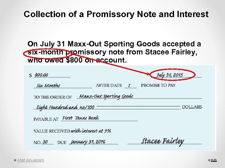 Collection of a Promissory Note and Interest On July 31 Maxx-Out Sporting Goods accepted