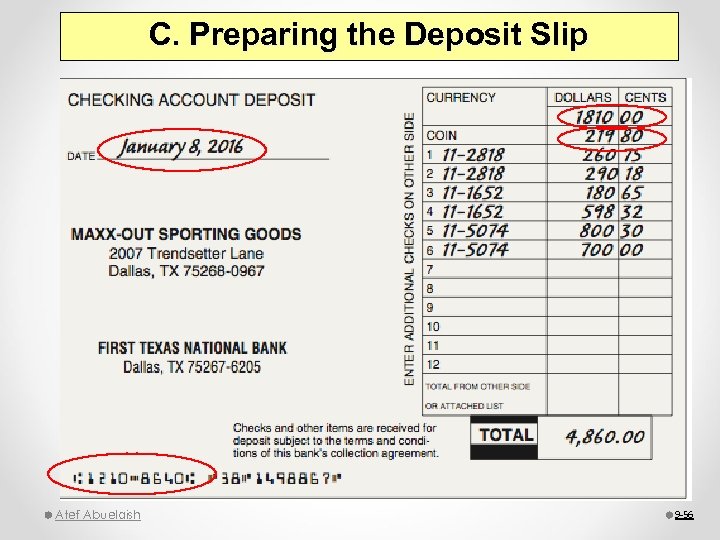 C. Preparing the Deposit Slip Atef Abuelaish 9 -56 